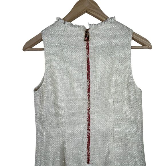 Sail To Stable Tweed Sleeveless Mini Dress Sz 0 Cream Raw Hem Neck Glam-Chic - Picture 4 of 11